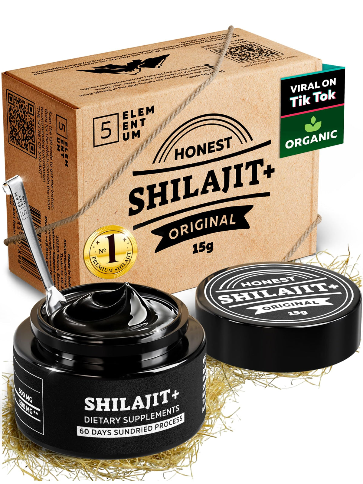 Shilajit Pure Himalayan Organic Shilajit Resin 15g - Maximum Daily Dose 500mg - Organic Shilajit with 85+ Trace Minerals & 85% Fulvic Acid for Energy Support Immune Support 15 Grams
